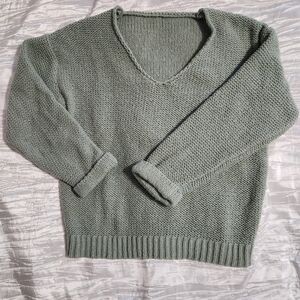 Women's V-Neck Knit Sweater - Green Size Large